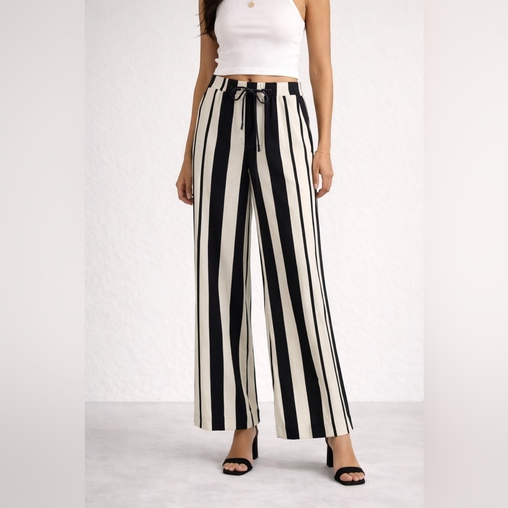 NWT INC women’s wide leg black and white striped lined pants size 0